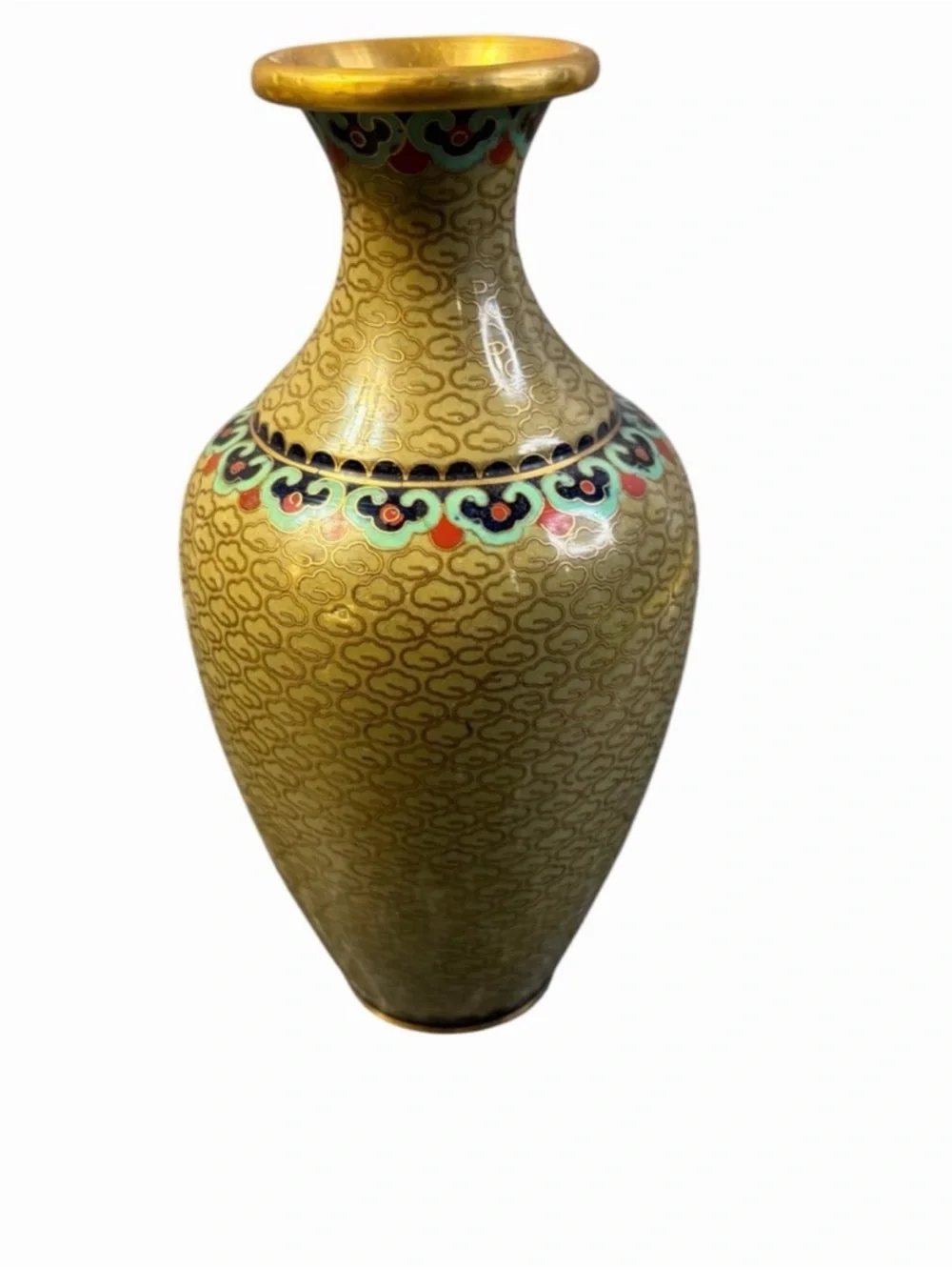 VINTAGE CLOISONNÉ CHERRY BLOSSOM VASE – 6” ENAMEL BRASS DECOR CLOISONNE